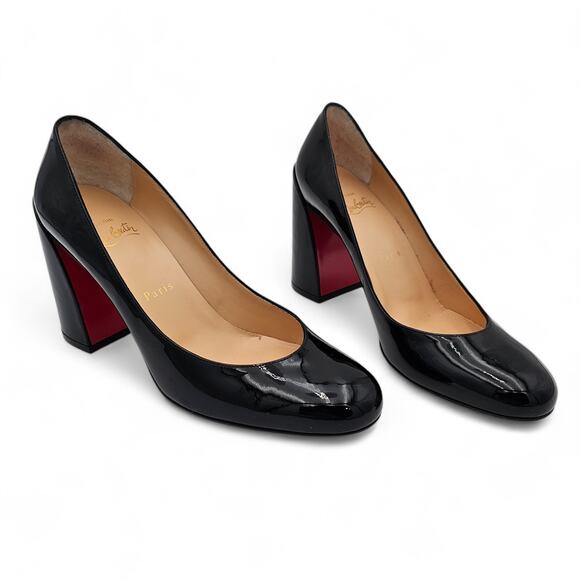 Christian Louboutin Shoes - Christian Louboutin Miss Sab Round Toe Block Heel Pump Black Patent Size 37 US 7